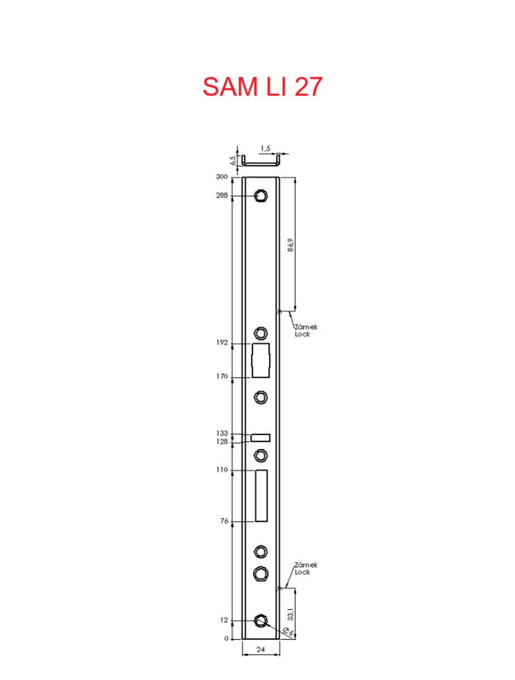 Zadlabací zámek ERBI - STAR 92/35 úzký el-mech samozamykací STANDARD