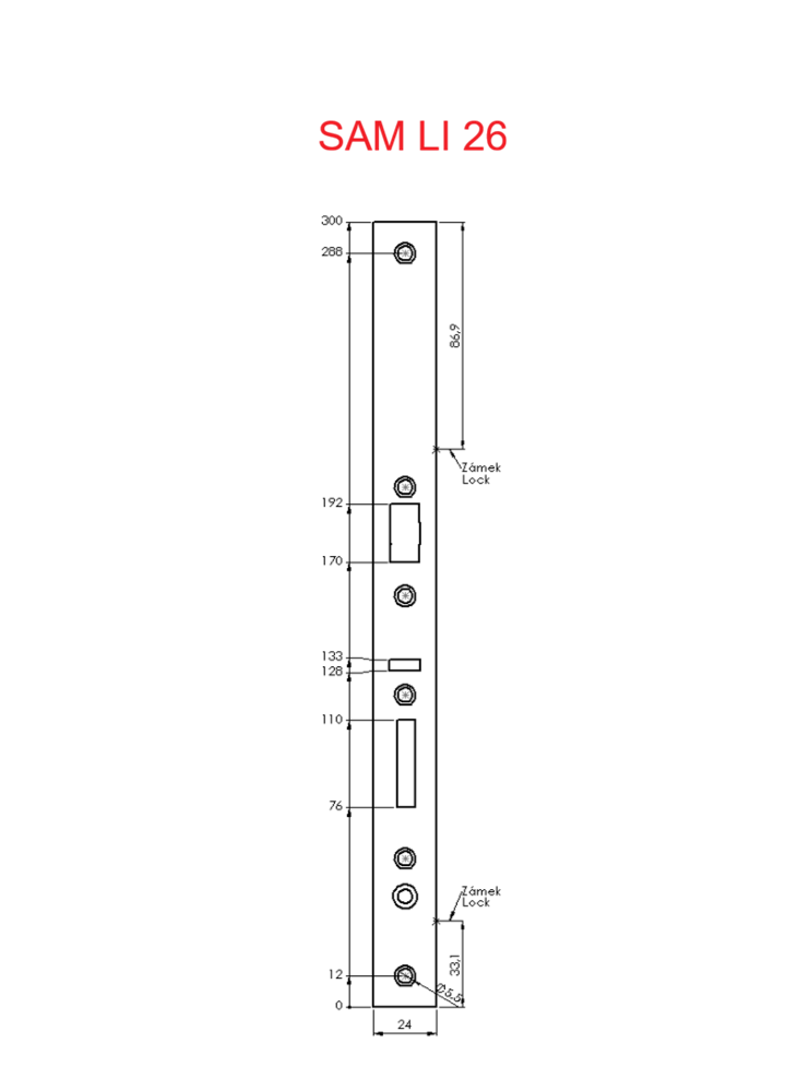 Zadlabací zámek ERBI - STAR 92/35 úzký el-mech samozamykací STANDARD