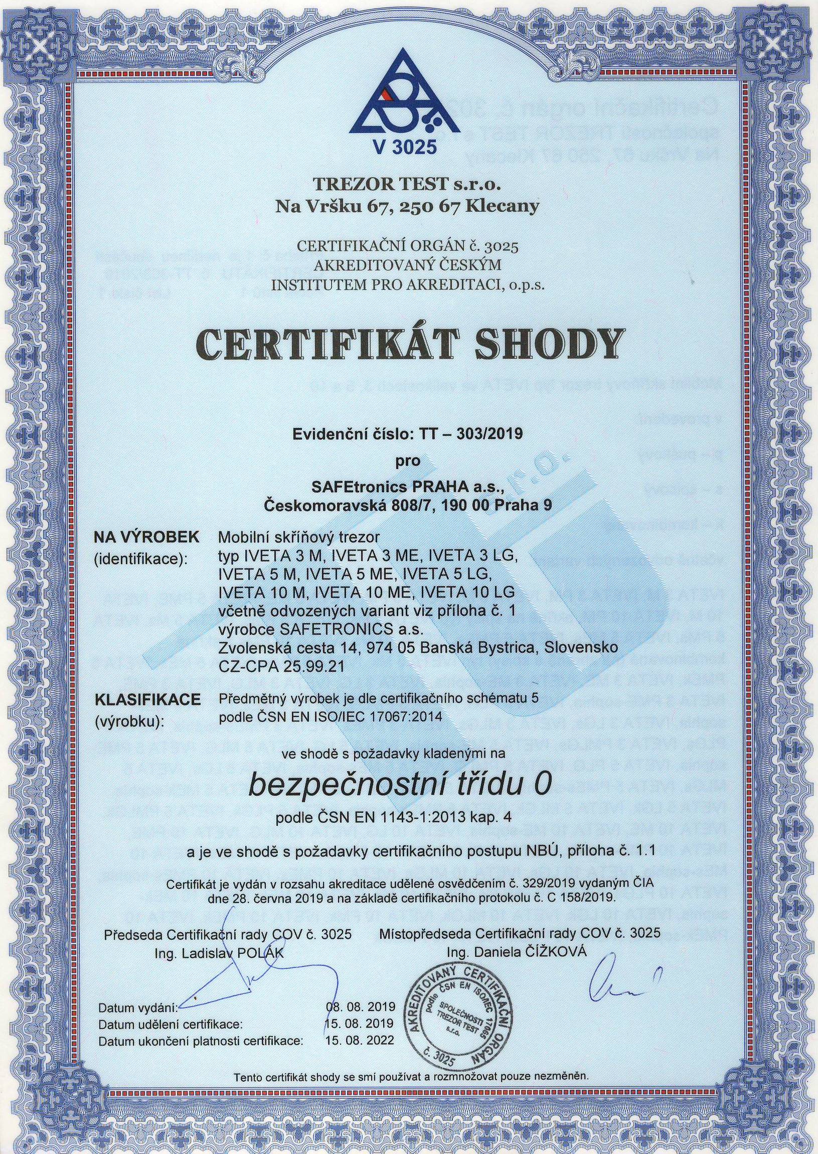 IVETA Certifikát shody