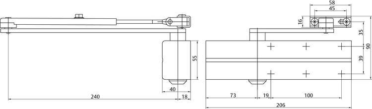 Dveřní zavírač ASSA ABLOY (FAB) DC 140 new bez ramínka